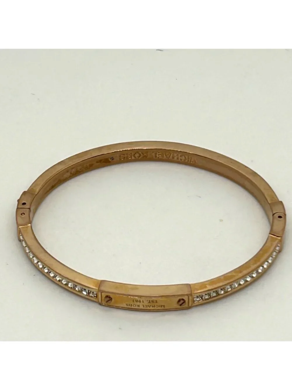 Michael Kors Gold Tone Hinged Bangle Bracelet With Channel Set Crystal Rhineston